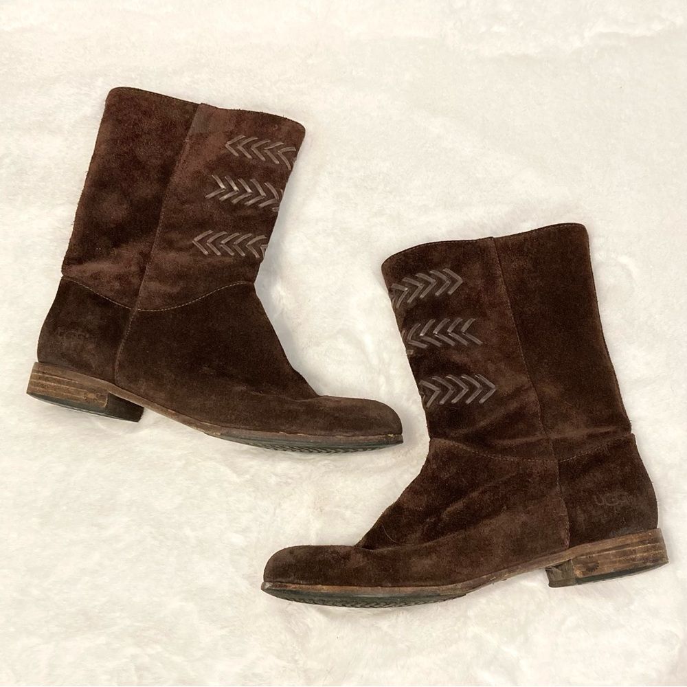 UGG Cailyn Brown Suede Leather Boots Size 10 Style 3182 Braided Detail